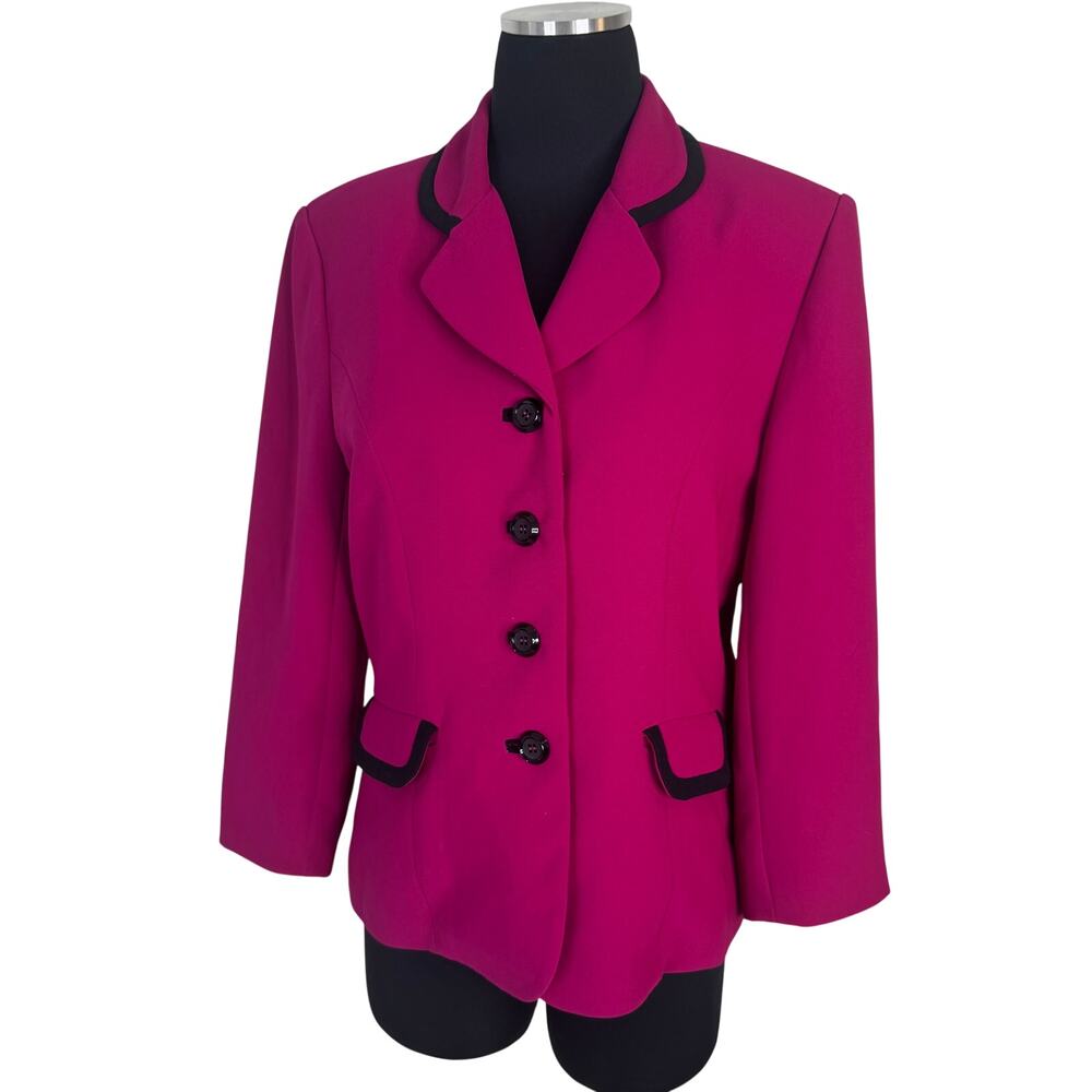 Vintage 80s Henry Lee Fuchsia Power Blazer | Black Piping Padded Shoulder Jacket